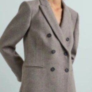 ZARA MANTECO Wool Blend Taupe Gray Double Breasted Coat Career Classic - SM